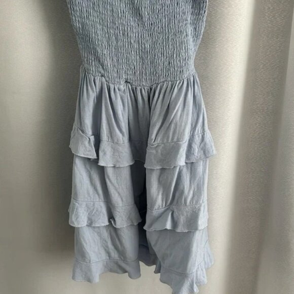 Super Sweet Light Blue Smocked RuffledTie-Back Mini Dress XS - Picture 6 of 12